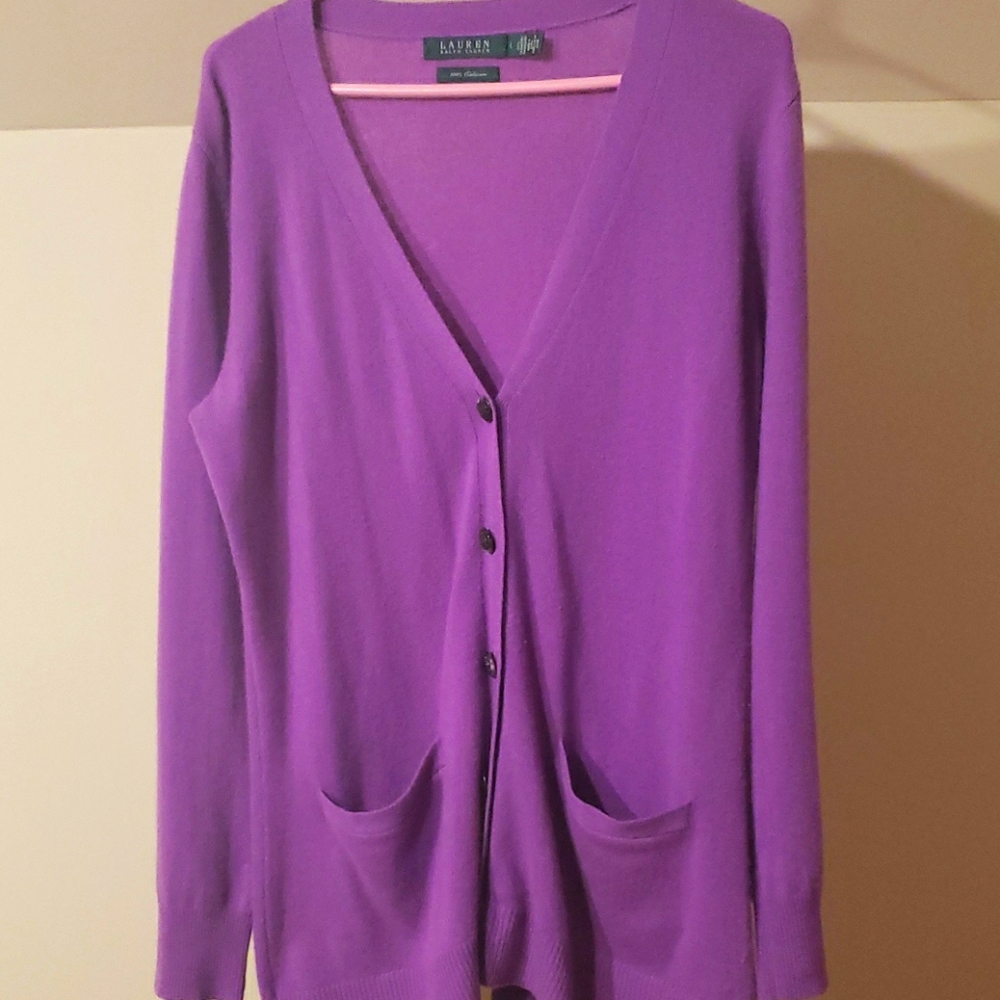 Gently worn 100% cashmere fuschi RL cardigan